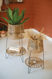 Set Of Two Seagrass And Iron Planters