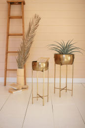 Set Of Two Brass Finish Planters With Stands