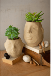 Set Of Two Ceramic Face Planters