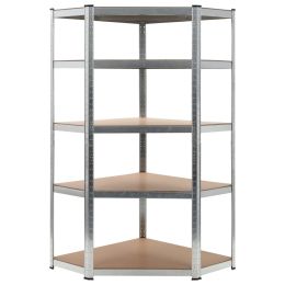 5-Layer Corner Shelf Silver Steel & Engineered Wood