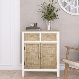 Wooden Cabinet with 2 Drawer and 2 Doors Vintage Accent Storage Cabinet for Entryway;  Living Room