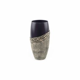 Handpainted Glass Vase for Flowers | Painted Art Glass Violet Oval Vase |Table vase 12 inch Black/Gold