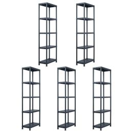 vidaXL Storage Shelf Racks 5 pcs Black 275.6 lb 23.6"x11.8"x70.9" Plastic