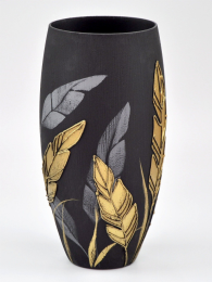 Handpainted glass vase (Color: Black Style #2, size: 12 inch)