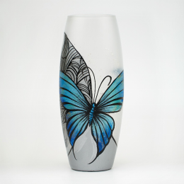 Handpainted glass vase (Color: Blue, size: 10 inch)