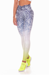 Key Ombre Animal Print High Waisted Legging (Color: Blue/Lime, size: Large)