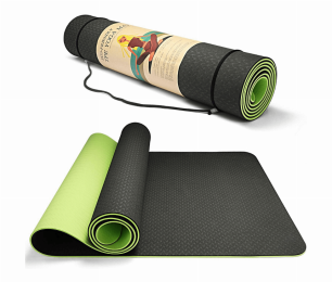 Eco Friendly Reversible Color Yoga Mat with Carrying Strap (Color: Green)