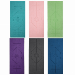 Yoga Mat Towel with Slip-Resistant Fabric and Posture Alignment Lines (Color: Soothing Pink)
