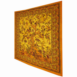 Tree of Life Birds Tapestry Colorful Indian Wall Decor (Color: Yellow, size: 90 x 80)
