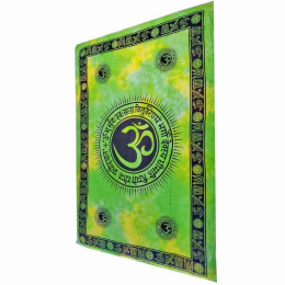 Aum Shanti Yoga Brushstroke Art Tie Dye Geometric Wall Tapestry (Color: Green, size: 80 x 55)
