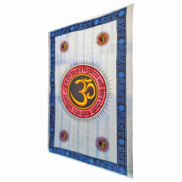 Aum Shanti Yoga Brushstroke Art Geometric Wall Tapestry (Color: Blue, size: 80 x 55)