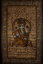 Ganesha Holding Lotus Flower In Batik Style Tie Dye Tapestry (Color: Orange, size: 80 x 55)