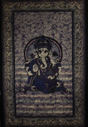 Ganesha Holding Lotus Flower In Batik Style Tie Dye Tapestry (Color: Purple, size: 80 x 55)