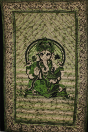 Ganesha Holding Lotus Flower In Batik Style Tie Dye Tapestry (Color: Green, size: 80 x 55)