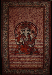 Red Ganesha Holding Lotus Flower In Batik Style Tie Dye Tapestry (Color: Yellow, size: 90 x 80)