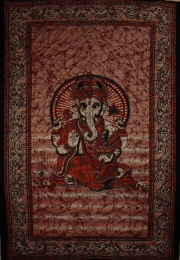 Red Ganesha Holding Lotus Flower In Batik Style Tie Dye Tapestry (Color: Yellow, size: 90 x 80)