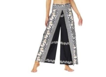 Slit Leg Palazzo Pants Flowy Yoga Pants (Color: Black)