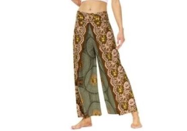 Boho Slit Wide Leg Pants / Workout Yoga Harem Pants (Color: Green)