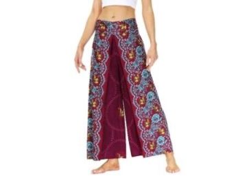 Boho Slit Wide Leg Pants / Workout Yoga Harem Pants (Color: Red)