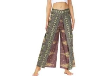 Slit Wide Leg Pants-Casual Beach Boho Baggy Yoga Pants (Color: Green)