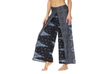 Slit Wide Leg Pants-Casual Beach Boho Baggy Yoga Pants (Color: Black)