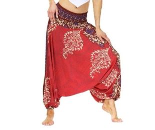 Waist Boho Floral Print Harem Yoga Pants (Color: Red)
