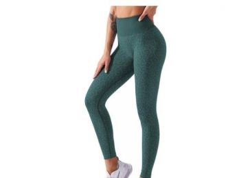 Leopard Print Yoga Fitness Leggings (Color: Green)