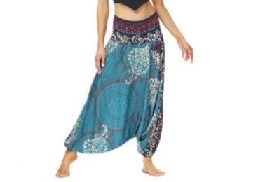 Flowy Boho Pants Harem Loose Yoga Pants (Color: Blue)