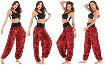 Women Casual Pants Smocked Waist Harem Hippie Boho Yoga Palazzo Casual Pants (Color: Red)