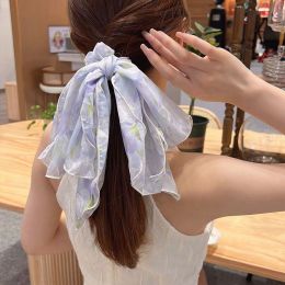 Tulip Embroidered Scrunchie With Hair Rope and Women's Rubber Band (Color: Violet)