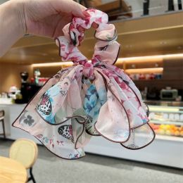 Tulip Embroidered Scrunchie With Hair Rope and Women's Rubber Band (Color: Butterfly)