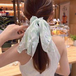 Tulip Embroidered Scrunchie With Hair Rope and Women's Rubber Band (Color: Green)