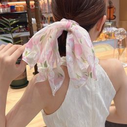 Tulip Embroidered Scrunchie With Hair Rope and Women's Rubber Band (Color: Pink)