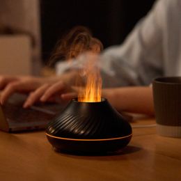 130ML 3D Colorful Flame Humidifier Fire Volcano Diffuser Flame (Color: Black)