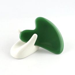 Natural Resin + Jade Gua sha Body Massage Scraper Gau Sha (Color: Dark green jade)