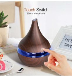 300ML LED Essential Oil Diffuser (Color: Deep wood grain)