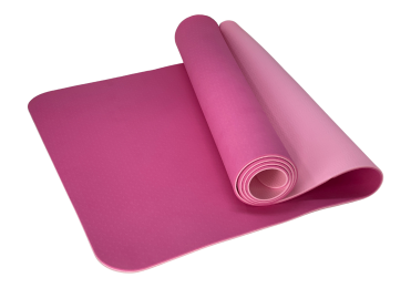 Eco Friendly Reversible Color Yoga Mat with Carrying Strap for Yoga, Pilates, and Floor Exercises (Color: Pink)